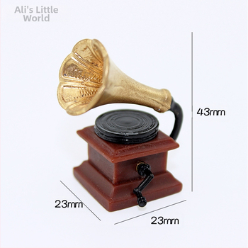 Αξεσουάρ για κουκλόσπιτο: μίνι σκηνές με φαγητό, ρετρό γραμμόφωνο, με εκτυπωμένο λογότυπο