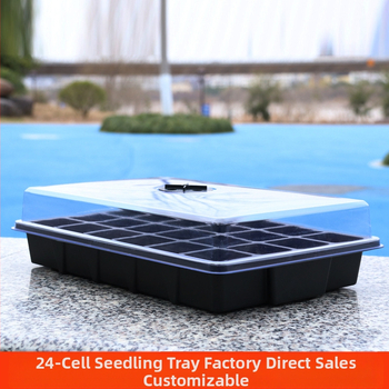 24 skylėmis dėklas sodinukams, apvaliu dangteliu, ventiliacijos angos, trijų dalių rinkinys, tvirta plastiko konstrukcija