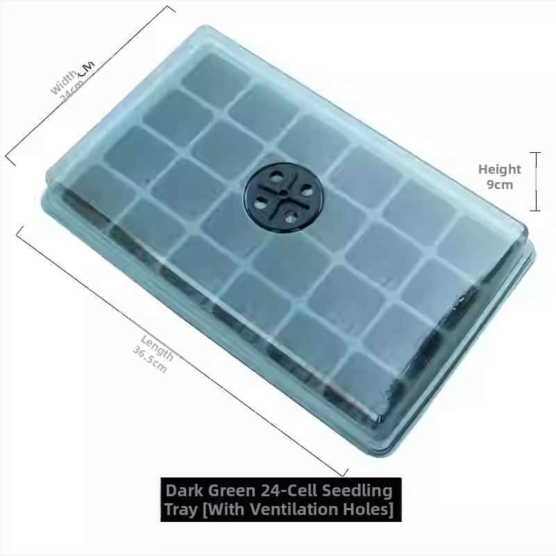 24 skylėmis dėklas sodinukams, apvaliu dangteliu, ventiliacijos angos, trijų dalių rinkinys, tvirta plastiko konstrukcija