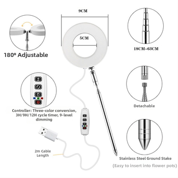 Stalo LED augimo šviesa bonsajams, 48 LED, pilnas spektras, reguliuojama spalvų temperatūra, IP44, 5V įėjimas