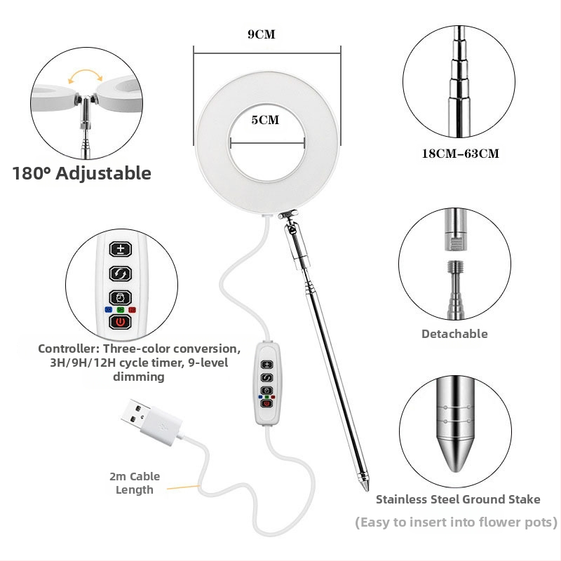 Десктоп светодиодно осветление за отглеждане на бонсай, 48 LED, пълен спектър, регулируема температура на цветовете, IP44, вход 5V