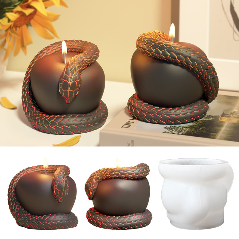 Matriță din silicon pentru lumânare 3D în formă de măr‑șarpe și ornamente aromaterapeutice