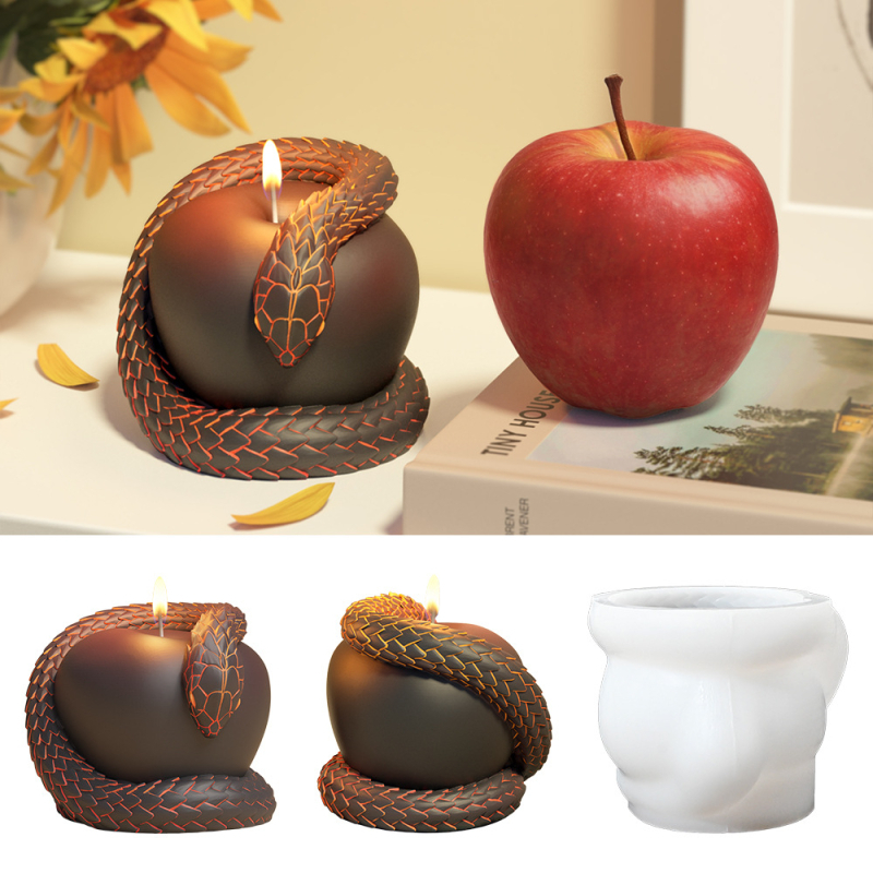 Matriță din silicon pentru lumânare 3D în formă de măr‑șarpe și ornamente aromaterapeutice
