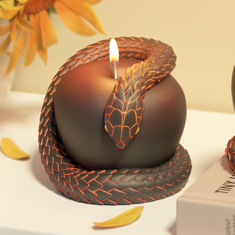 Matriță din silicon pentru lumânare 3D în formă de măr‑șarpe și ornamente aromaterapeutice