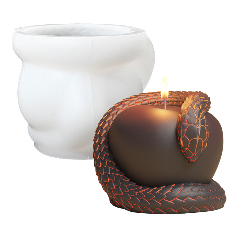 Matriță din silicon pentru lumânare 3D în formă de măr‑șarpe și ornamente aromaterapeutice
