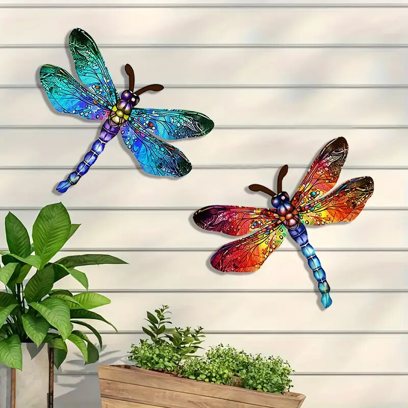 Decor mural 3D din fier forjat cu dragonfly, pentru grădină și curte, artă modernă