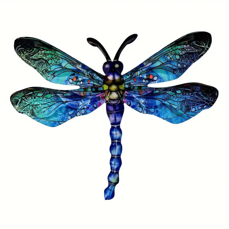 Decor mural 3D din fier forjat cu dragonfly, pentru grădină și curte, artă modernă