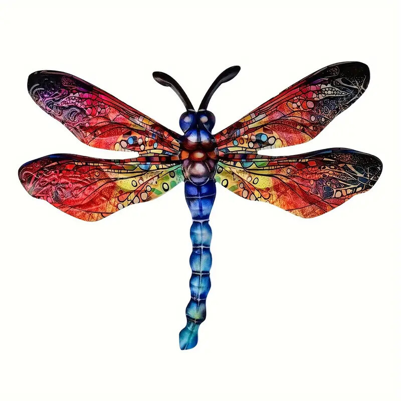 Decor mural 3D din fier forjat cu dragonfly, pentru grădină și curte, artă modernă