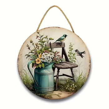 Дървен висящ знак за предна веранда, кръгъл дървен знак, изкуствено дърво, дървени занаятчийски изделия