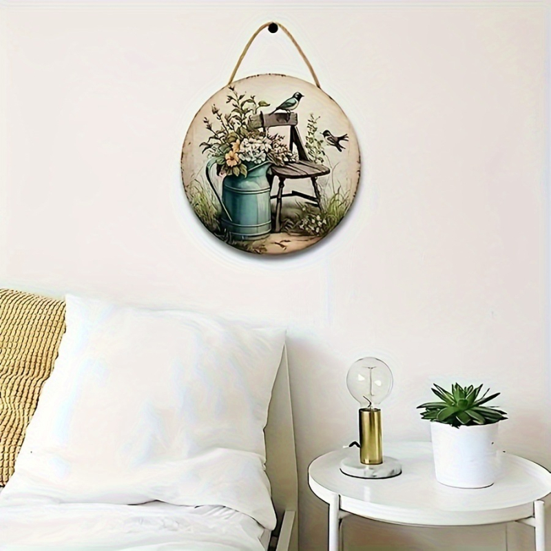 Semn din lemn pentru ușa de la intrare, semn circular din lemn, lemn artificial, meșteșuguri din lemn