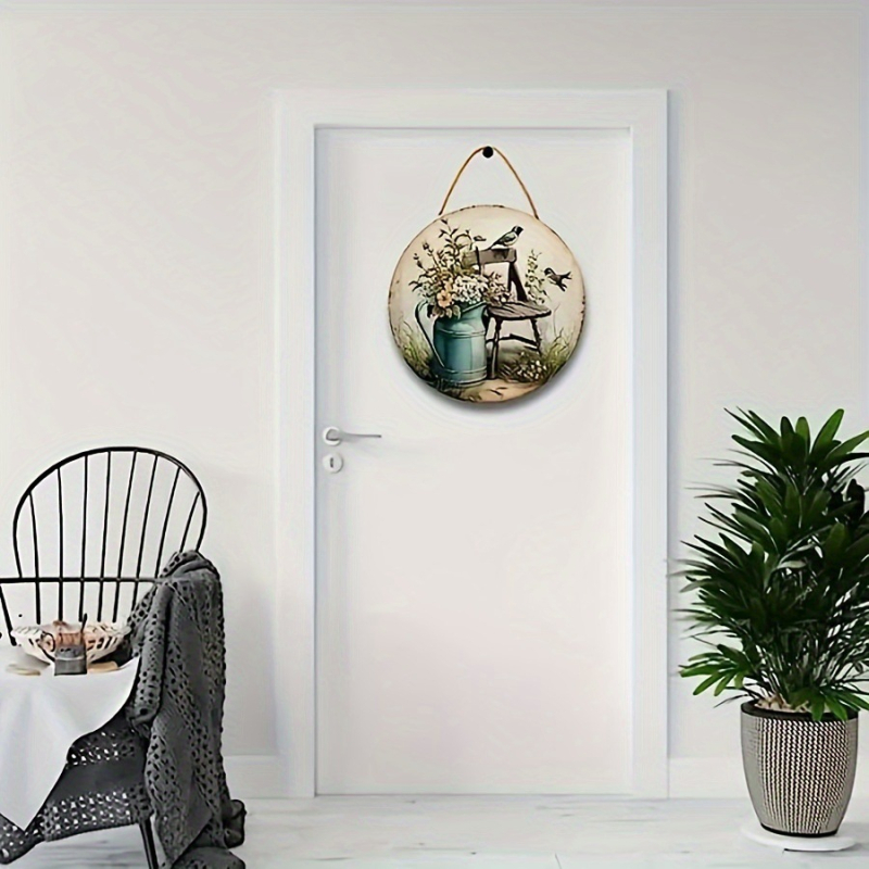 Semn din lemn pentru ușa de la intrare, semn circular din lemn, lemn artificial, meșteșuguri din lemn