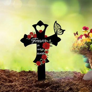 Dyed Nine cruce din fier forjat, știft de montare în pământ pentru exterior, decor grădină, design geometric, stil modern minimalist