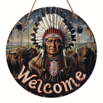 Ξύλινο κρεμαστό τοίχου από boxwood με ρουστίκ στιλ καλωσορίσματος και μοτίβο ινδιάνικου κεφαλόδεματος