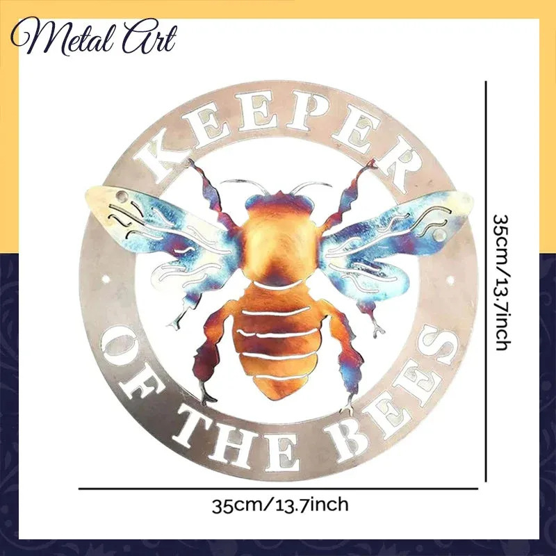 Decorație circulară din fier în formă de albină pentru grădină și interior/exterior – artă metalică, ambalaj PP, model A13