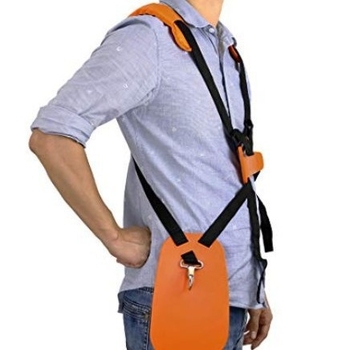 Dviguba pečių juosta žolės pjovimo įrankiams ir miško įrankiams, šoninis pakabinimas, žuvies kaulo raštas