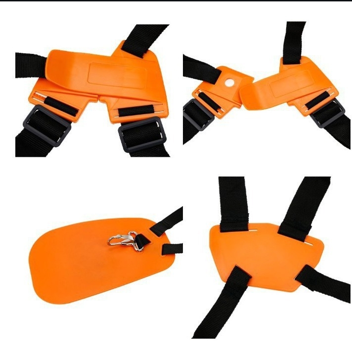 Dviguba pečių juosta žolės pjovimo įrankiams ir miško įrankiams, šoninis pakabinimas, žuvies kaulo raštas