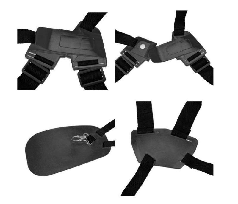 Dviguba pečių juosta žolės pjovimo įrankiams ir miško įrankiams, šoninis pakabinimas, žuvies kaulo raštas