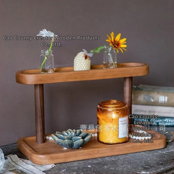 Ξύλινο επιτραπέζιο ράφι αποθήκευσης — διπλού επιπέδου, πολυλειτουργικός οργανωτής για καλλυντικά, αρώματα και κοσμήματα | Μοντέρνο μινιμαλιστικό στυλ