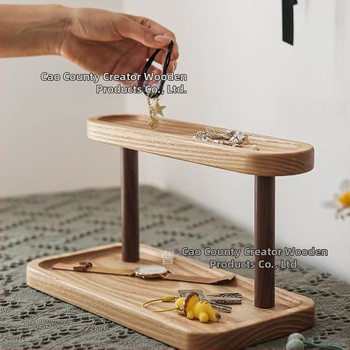 Ξύλινο επιτραπέζιο ράφι αποθήκευσης — διπλού επιπέδου, πολυλειτουργικός οργανωτής για καλλυντικά, αρώματα και κοσμήματα | Μοντέρνο μινιμαλιστικό στυλ