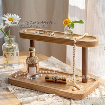 Ξύλινο επιτραπέζιο ράφι αποθήκευσης — διπλού επιπέδου, πολυλειτουργικός οργανωτής για καλλυντικά, αρώματα και κοσμήματα | Μοντέρνο μινιμαλιστικό στυλ