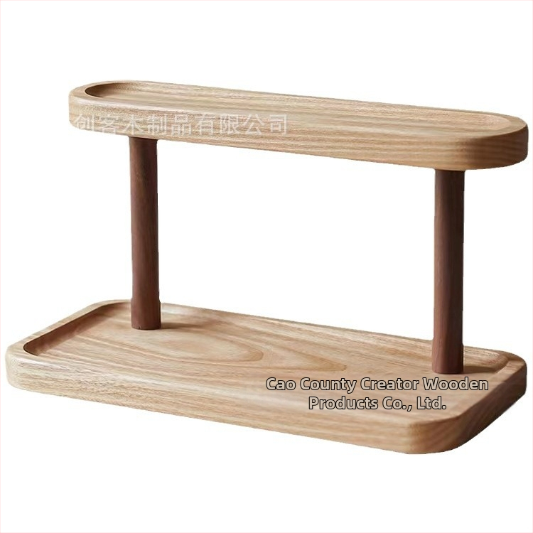 Настолен масивен дървен шкаф за съхранение — двуетажна мултифункционална поставка за козметика, парфюми и бижута