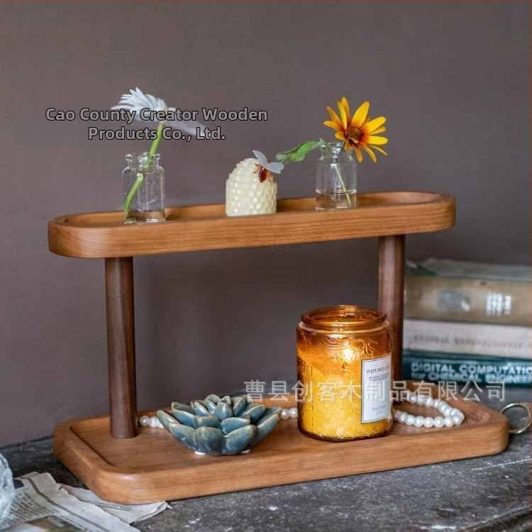 Ξύλινο επιτραπέζιο ράφι αποθήκευσης — διπλού επιπέδου, πολυλειτουργικός οργανωτής για καλλυντικά, αρώματα και κοσμήματα | Μοντέρνο μινιμαλιστικό στυλ