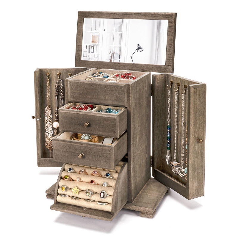 Ξύλινο κουτί κοσμημάτων, μεγάλη χωρητικότητα, πολυεπίπεδη, μάρκα Fuyongchen