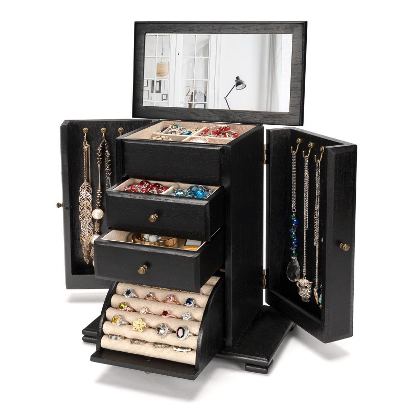 Ξύλινο κουτί κοσμημάτων, μεγάλη χωρητικότητα, πολυεπίπεδη, μάρκα Fuyongchen