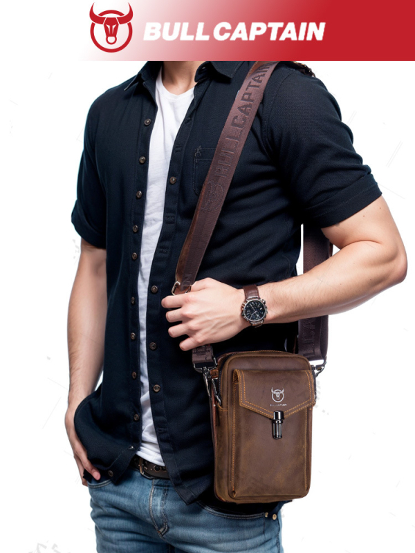 Vyriška juostinė rankinė iš Crazy Horse odos, pirmosios kartos karvių oda, kryžminis dirželio dizainas, tikra oda, verslo kelionėms