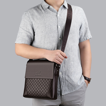 Мъжка чанта през рамо от PU кожа, геометричен принт, полиестерна подплата, за бизнес пътуване