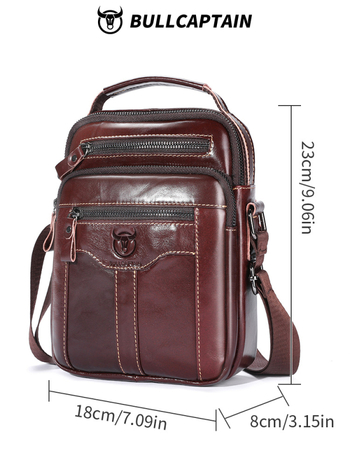 Мъжка презрамкова чанта за рамо — естествена кожа, кожа от първи слой, голям капацитет, пасва на 8-инчов таблет, водоустойчива