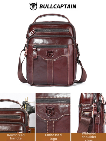 Мъжка презрамкова чанта за рамо — естествена кожа, кожа от първи слой, голям капацитет, пасва на 8-инчов таблет, водоустойчива