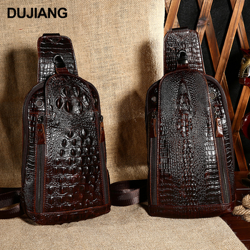 Joyir vyriška krūtinės rankinė iš tikros odos su krokodilo raštu, didelė talpa, per petį