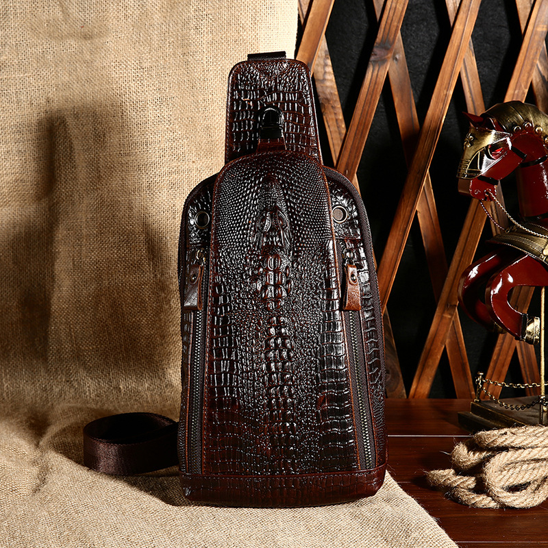 Joyir vyriška krūtinės rankinė iš tikros odos su krokodilo raštu, didelė talpa, per petį