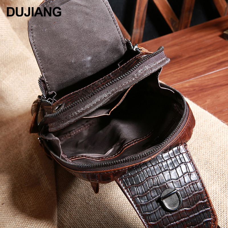 Joyir vyriška krūtinės rankinė iš tikros odos su krokodilo raštu, didelė talpa, per petį