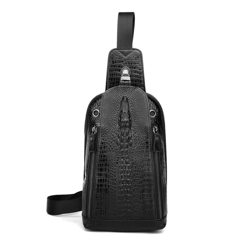 Joyir vyriška krūtinės rankinė iš tikros odos su krokodilo raštu, didelė talpa, per petį