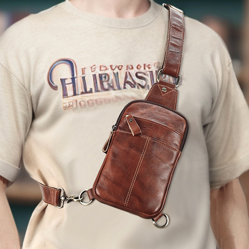 DUJIANG Vyriška krūtinės rankinė iš natūralios odos, aukštos kokybės karvės odos, atspari dėvėjimui, Europos ir Amerikos retro stilius