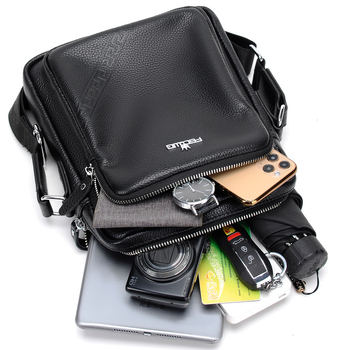 Мъжка чанта за рамо за бизнес пътуване (естествена кожа, 9-инчов лаптоп, износоустойчива)