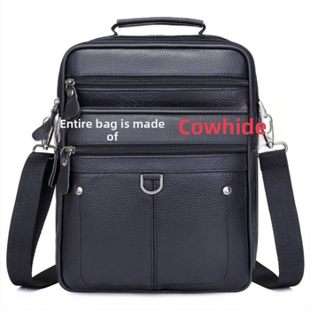 Vīriešu ādas plecu soma - īsta āda, pirmās kārtas govju āda, poliestera oderējums, biznesa pārvadāšanas stils, modelis 6008