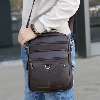 Vīriešu ādas plecu soma - īsta āda, pirmās kārtas govju āda, poliestera oderējums, biznesa pārvadāšanas stils, modelis 6008