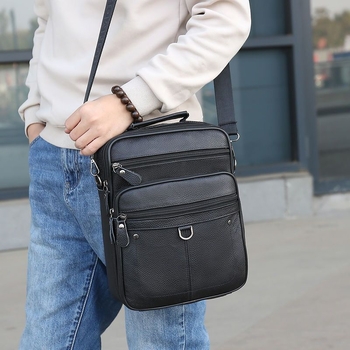 Vīriešu ādas plecu soma - īsta āda, pirmās kārtas govju āda, poliestera oderējums, biznesa pārvadāšanas stils, modelis 6008