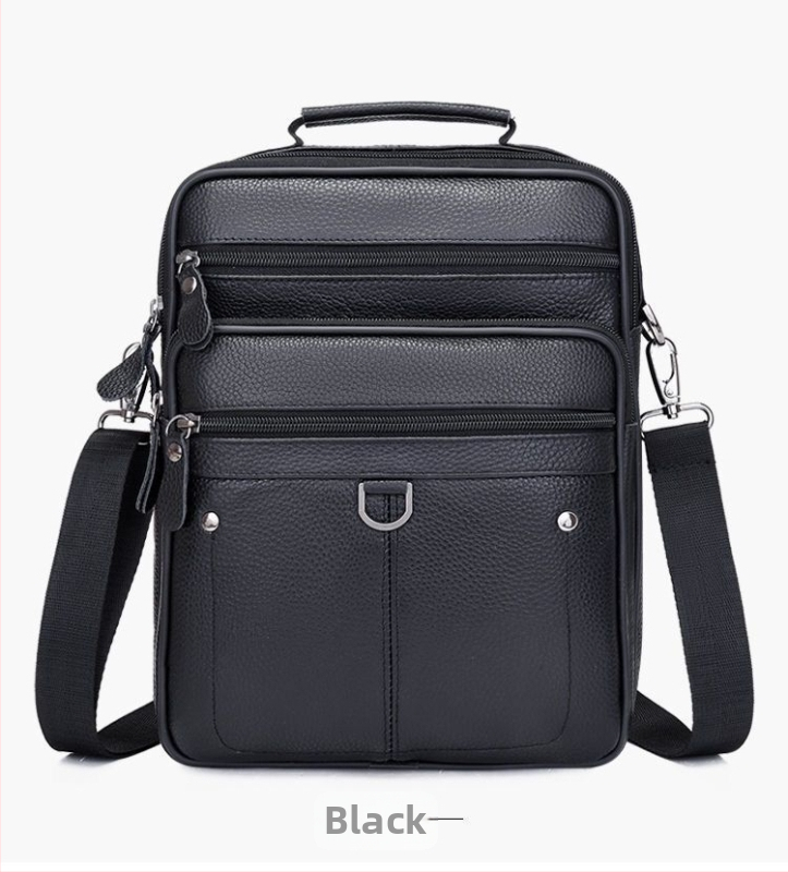 Vīriešu ādas plecu soma - īsta āda, pirmās kārtas govju āda, poliestera oderējums, biznesa pārvadāšanas stils, modelis 6008