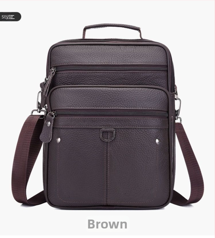 Vīriešu ādas plecu soma - īsta āda, pirmās kārtas govju āda, poliestera oderējums, biznesa pārvadāšanas stils, modelis 6008