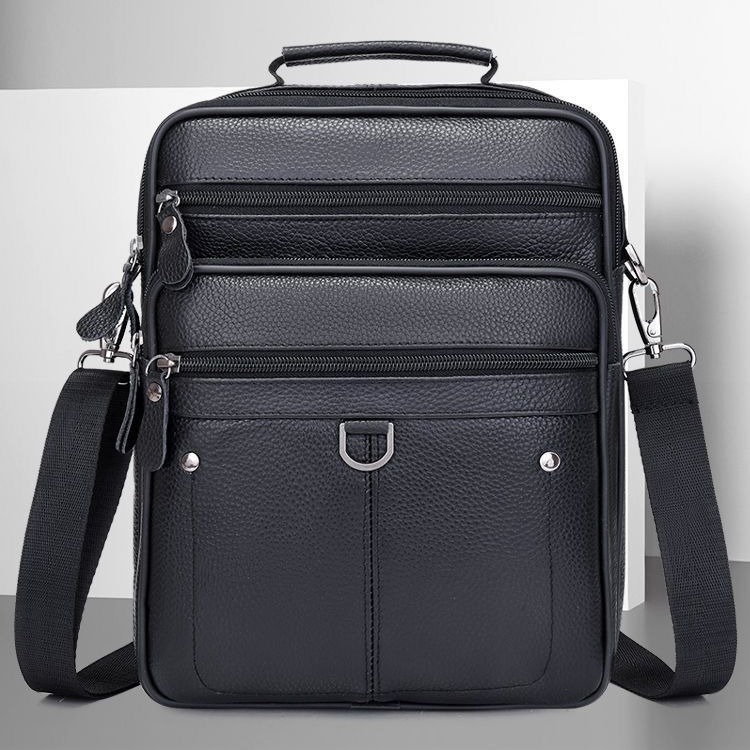 Vīriešu ādas plecu soma - īsta āda, pirmās kārtas govju āda, poliestera oderējums, biznesa pārvadāšanas stils, modelis 6008