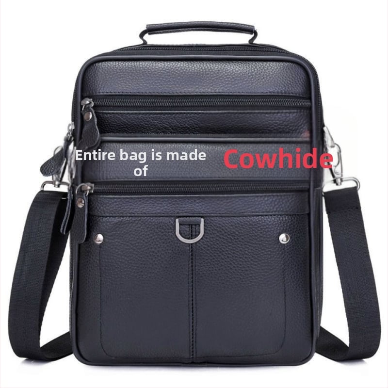 Vīriešu ādas plecu soma - īsta āda, pirmās kārtas govju āda, poliestera oderējums, biznesa pārvadāšanas stils, modelis 6008