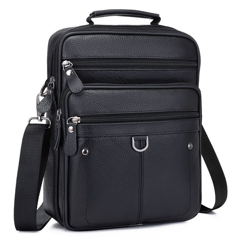 Vīriešu ādas plecu soma - īsta āda, pirmās kārtas govju āda, poliestera oderējums, biznesa pārvadāšanas stils, modelis 6008