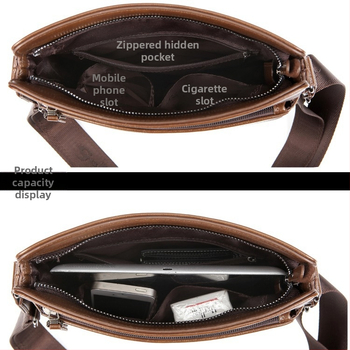 Vīriešu pleca soma ar vertikālu biznesa dizainu, PU āda, poliestera iekšpuse, vienkrāsains dizains, derīgs 10 collu klēpjdatoram