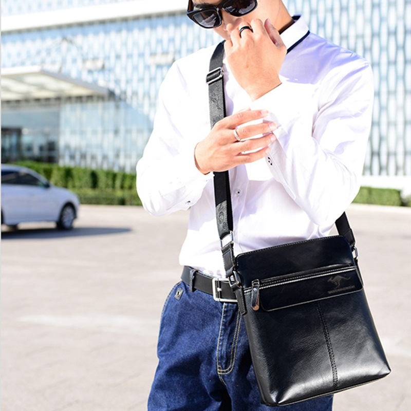 Vīriešu pleca soma ar vertikālu biznesa dizainu, PU āda, poliestera iekšpuse, vienkrāsains dizains, derīgs 10 collu klēpjdatoram