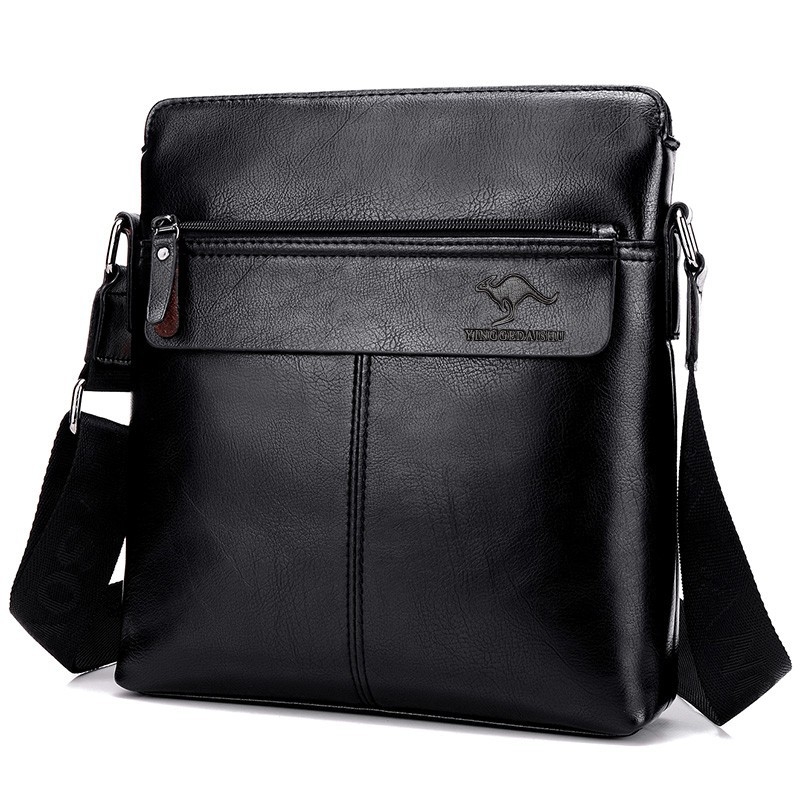 Vīriešu pleca soma ar vertikālu biznesa dizainu, PU āda, poliestera iekšpuse, vienkrāsains dizains, derīgs 10 collu klēpjdatoram