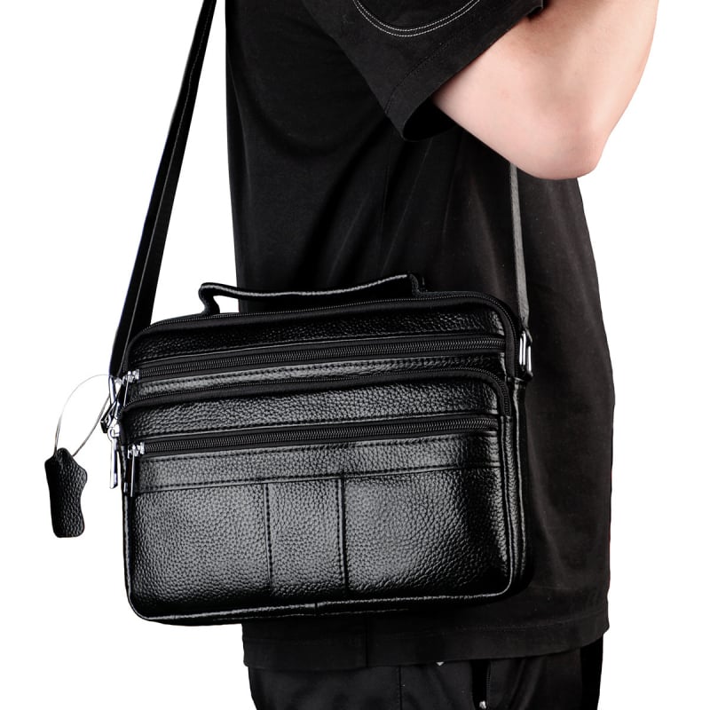 Vyrų krūtinės rankinė iš aukštos kokybės odos, tinkama 8 colių nešiojamam kompiuteriui, atspari vandeniui ir apsauganti nuo vagystės
